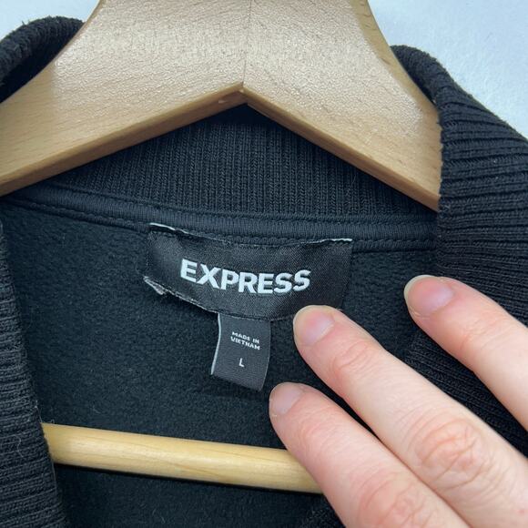 Express Black Knit Fleece Zip Up Lightweight Jacket Mens Large Neutral Layering - Picture 6 of 7